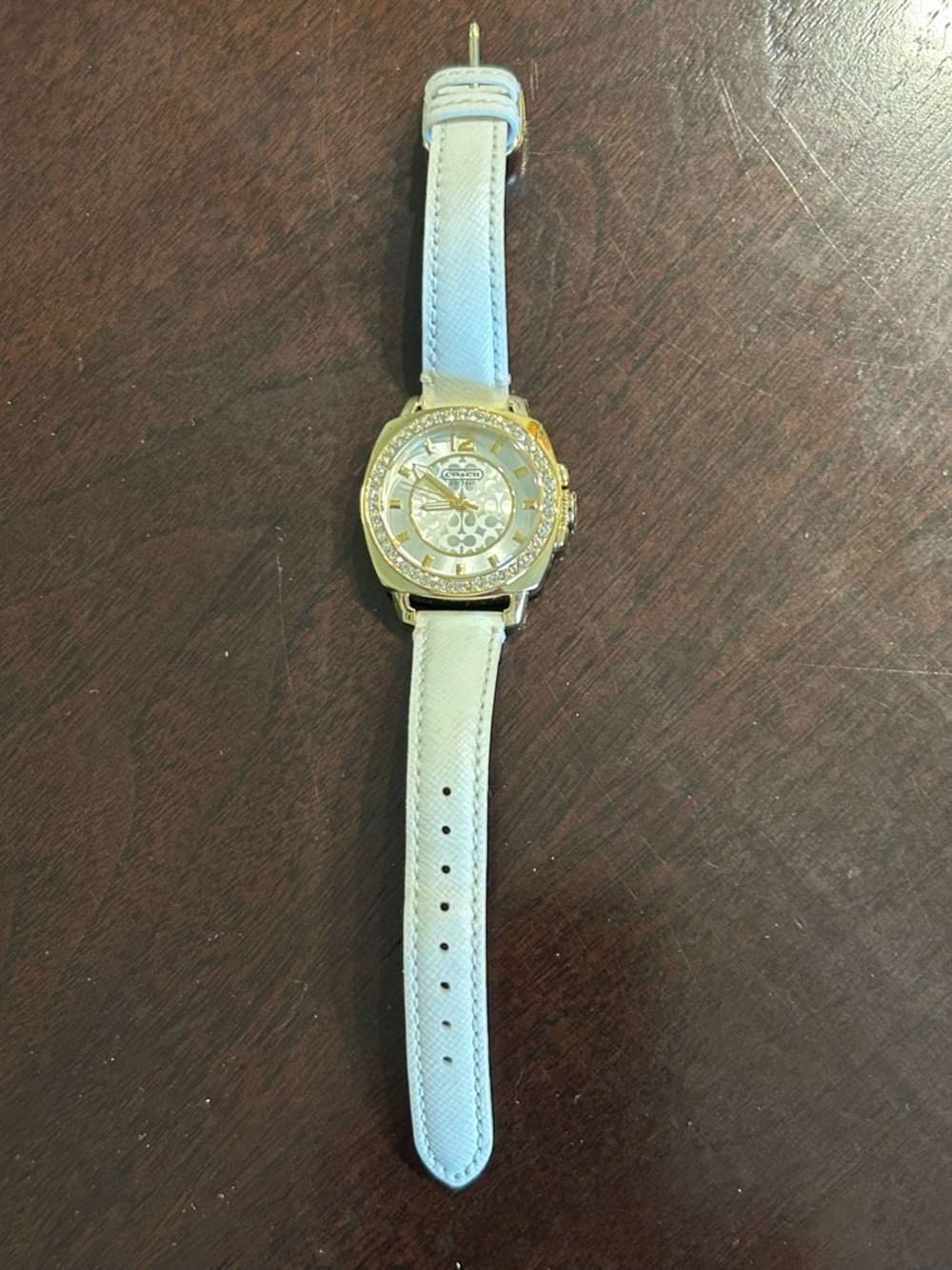 Coach Gold-Tone Boyfriend Crystal Bezel 35mm Watch with White Leather Strap - Picture 2 of 8